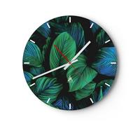 Horloge murale en verre 40x40cm Silencieuse Feuilles Plantes Exotisme Wall Clock