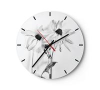 Horloge murale en verre 40x40cm Silencieuse Flétri Fleurs Monochrome Wall Clock