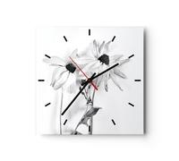 Horloge murale en verre 40x40cm Silencieuse Flétri Fleurs Monochrome Wall Clock