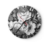 Horloge murale en verre 40x40cm Silencieuse fleur bouquet feuille Wall Clock