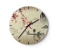 Horloge murale en verre 40x40cm Silencieuse Fleur Cerises Japon Wall Clock