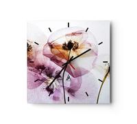 Horloge murale en verre 40x40cm Silencieuse fleur été nature Wall Clock