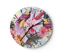 Horloge murale en verre 40x40cm Silencieuse fleur oiseau été Wall Clock