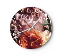 Horloge murale en verre 40x40cm Silencieuse Fleurs Céréales Roses Wall Clock
