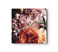 Horloge murale en verre 40x40cm Silencieuse Fleurs Céréales Roses Wall Clock