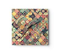 Horloge murale en verre 40x40cm Silencieuse fleurs mosaïque Wall Clock