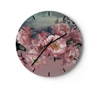 Horloge murale en verre 40x40cm Silencieuse Fleurs Papillon Nuages Wall Clock