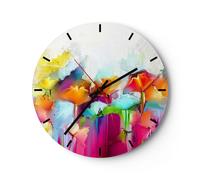 Horloge murale en verre 40x40cm Silencieuse fleurs prairie été Wall Clock