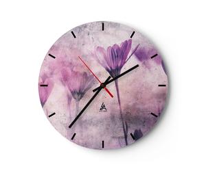 Horloge murale en verre 40x40cm Silencieuse Fleurs Rose Vintage Wall Clock