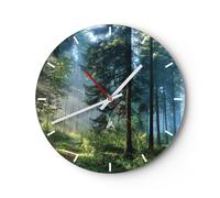Horloge murale en verre 40x40cm Silencieuse Forêt Aube Le Soleil Wall Clock