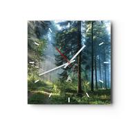 Horloge murale en verre 40x40cm Silencieuse Forêt Aube Le Soleil Wall Clock