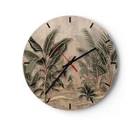 Horloge murale en verre 40x40cm Silencieuse Forêt Feuille Arbre Wall Clock