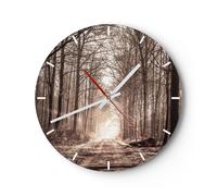 Horloge murale en verre 40x40cm Silencieuse forêt route arbre Wall Clock