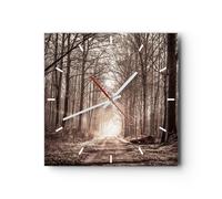 Horloge murale en verre 40x40cm Silencieuse forêt route arbre Wall Clock