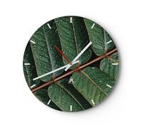 Horloge murale en verre 40x40cm Silencieuse Gouttes Eau Feuilles Wall Clock