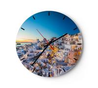 Horloge murale en verre 40x40cm Silencieuse Grèce île été Wall Clock Decoration