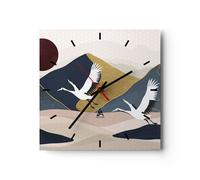 Horloge murale en verre 40x40cm Silencieuse Grues Montagnes Soleil Wall Clock