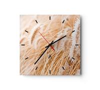 Horloge murale en verre 40x40cm Silencieuse Herbe Boho Lumière Wall Clock