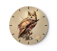 Horloge murale en verre 40x40cm Silencieuse hibou oiseau nature Wall Clock