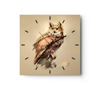 Horloge murale en verre 40x40cm Silencieuse hibou oiseau nature Wall Clock