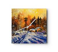 Horloge murale en verre 40x40cm Silencieuse hiver forêt prairie Wall Clock