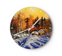 Horloge murale en verre 40x40cm Silencieuse hiver forêt prairie Wall Clock