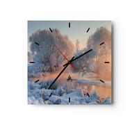 Horloge murale en verre 40x40cm Silencieuse hiver neige rivière Wall Clock