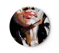 Horloge murale en verre 40x40cm Silencieuse Huile Bouche Femme Wall Clock