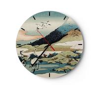 Horloge murale en verre 40x40cm Silencieuse Japon Grues Image Wall Clock