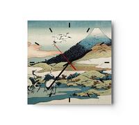 Horloge murale en verre 40x40cm Silencieuse Japon Grues Image Wall Clock