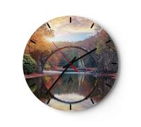 Horloge murale en verre 40x40cm Silencieuse Jardin Rhododendrons Pont Wall Clock
