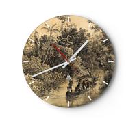 Horloge murale en verre 40x40cm Silencieuse Jungle Indigènes Rivière Wall Clock