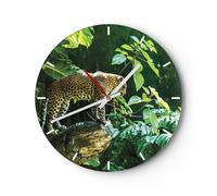 Horloge murale en verre 40x40cm Silencieuse Jungle Léopard Panthère Wall Clock