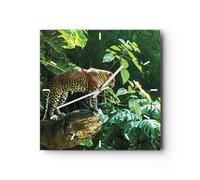 Horloge murale en verre 40x40cm Silencieuse Jungle Léopard Panthère Wall Clock