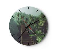 Horloge murale en verre 40x40cm Silencieuse jungle palmier pont Wall Clock