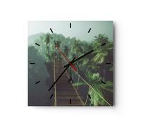 Horloge murale en verre 40x40cm Silencieuse jungle palmier pont Wall Clock