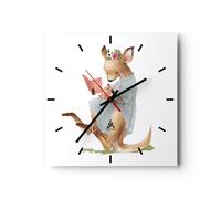 Horloge murale en verre 40x40cm Silencieuse Kangourou Maman Enfant Wall Clock