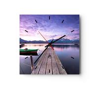 Horloge murale en verre 40x40cm Silencieuse lac montagnes eau Wall Clock