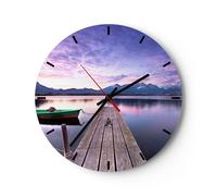 Horloge murale en verre 40x40cm Silencieuse lac montagnes eau Wall Clock