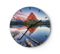 Horloge murale en verre 40x40cm Silencieuse Lac Montagnes Reflet Wall Clock