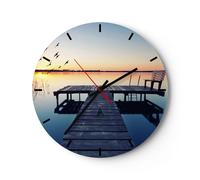 Horloge murale en verre 40x40cm Silencieuse lac pont Wall Clock Decoration