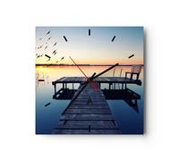 Horloge murale en verre 40x40cm Silencieuse lac pont Wall Clock Decoration
