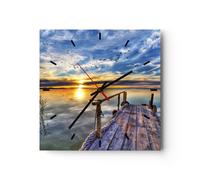 Horloge murale en verre 40x40cm Silencieuse lac pont Wall Clock Decoration