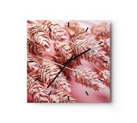 Horloge murale en verre 40x40cm Silencieuse Lame Herbe Séché Wall Clock