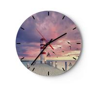 Horloge murale en verre 40x40cm Silencieuse Lanterne Mer Côte Wall Clock