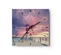 Horloge murale en verre 40x40cm Silencieuse Lanterne Mer Côte Wall Clock