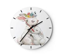 Horloge murale en verre 40x40cm Silencieuse Lapin Lièvre Enfants Wall Clock
