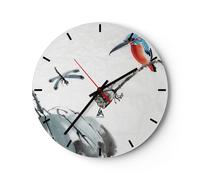 Horloge murale en verre 40x40cm Silencieuse Libellule Oiseau Fleur Wall Clock