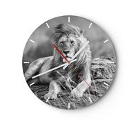 Horloge murale en verre 40x40cm Silencieuse lion animal nature Wall Clock