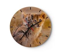 Horloge murale en verre 40x40cm Silencieuse lion nature animal Wall Clock
